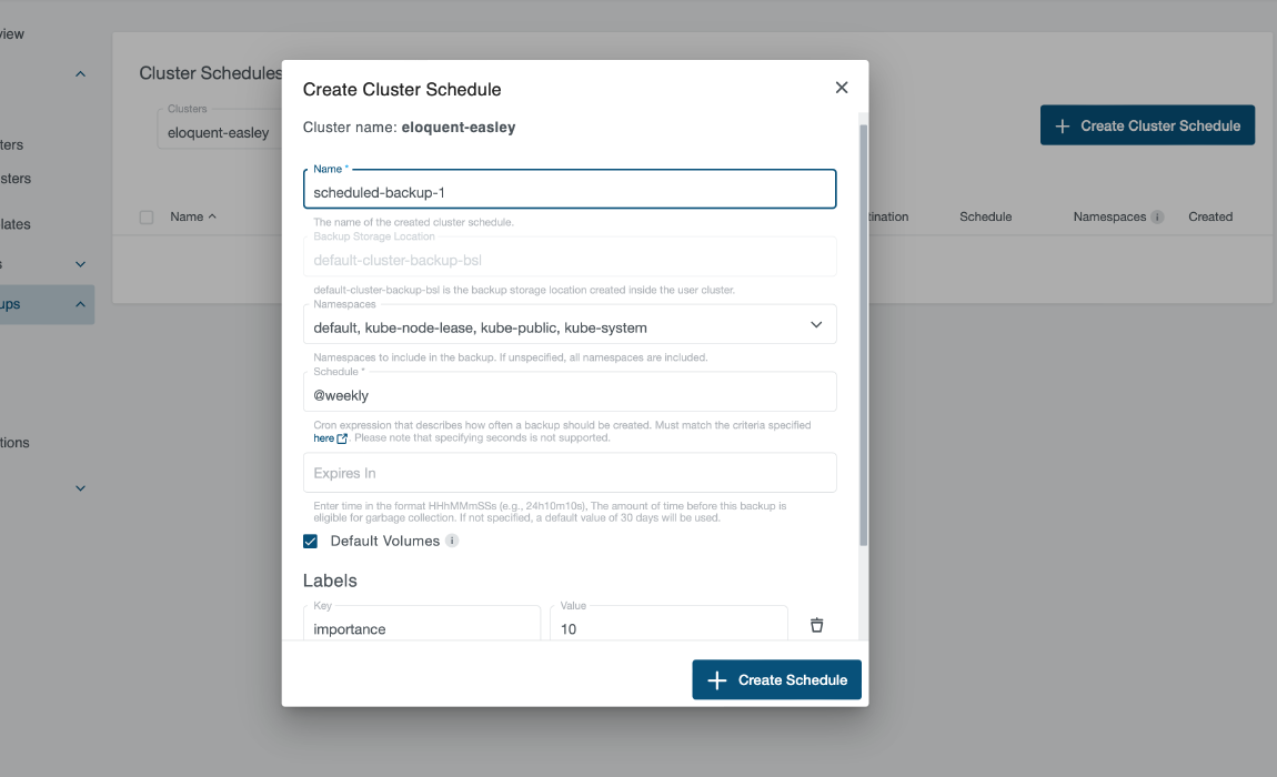 Kubermatic Kubernetes Platform Backups application screenshot 1